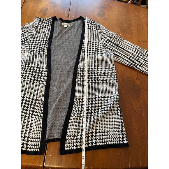 Croft & Barrow Women XL Houndstooth Plaid Checker OpenFront Cardigan Black White - Picture 7 of 9